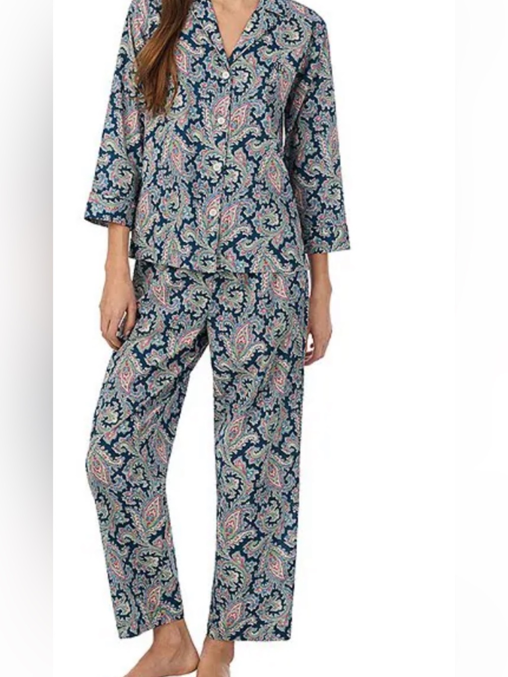 Ralph Lauren Navy and Pink Paisley Two-Piece Pajama Set cotton + viscose M